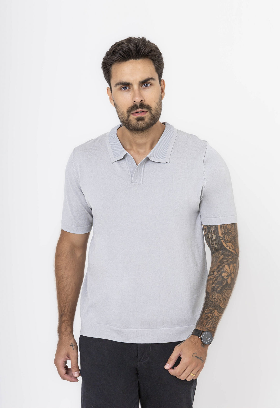 Polo Tricot Casual Cinza