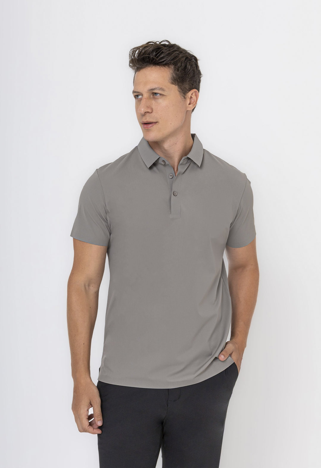 Polo Dry-Fit Motion Texturizada Cinza