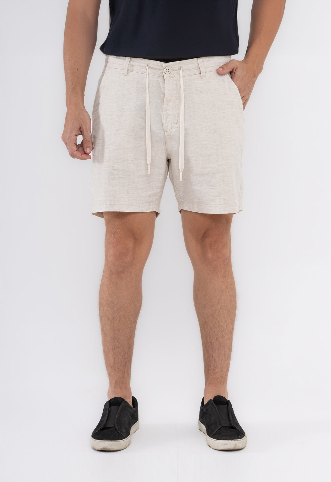 Shorts Linho com Algodão Capri Bege