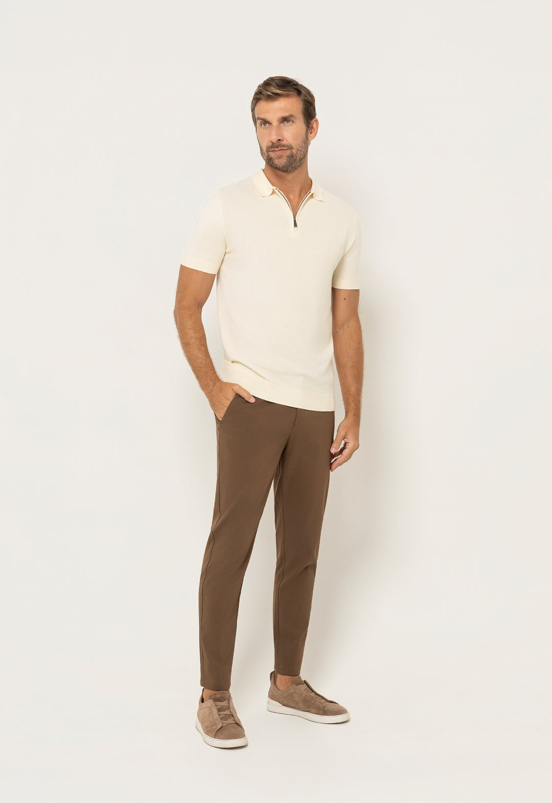 Polo Tricot Meio Zip Creme