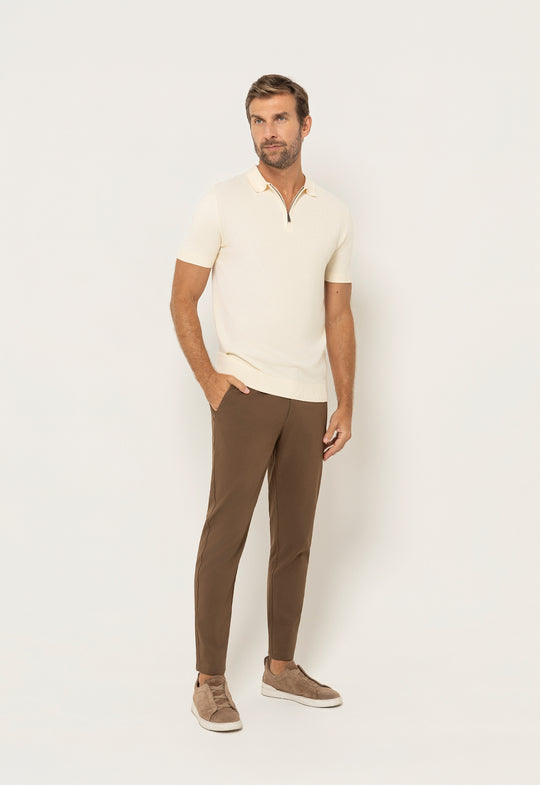 Polo Tricot Meio Zip Creme