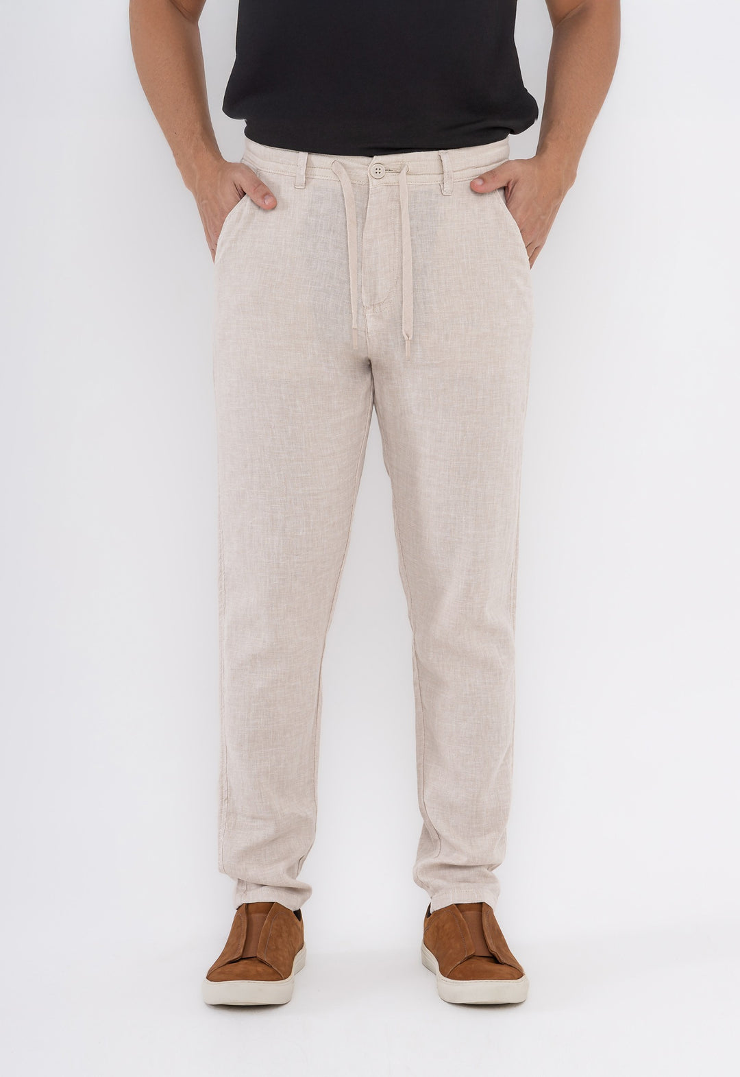 Calça Linho com Algodão Capri Bege
