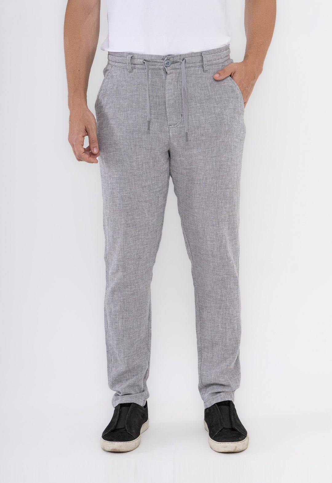 Calça Linho com Algodão Capri Cinza