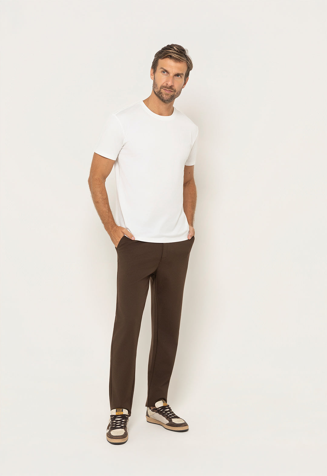 Calça Ponto Roma Ajuste Cos Marrom