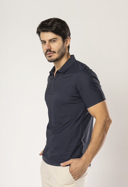 POLO DRY FIT ZÍPER C/ GOLA JACKARD GRAFITE