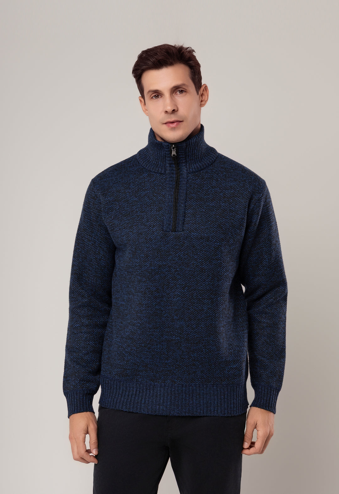 TRICOT MESCLADO MEIO ZIP MARINHO