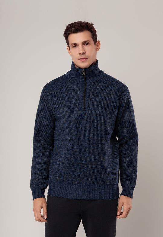 TRICOT MESCLADO MEIO ZIP MARINHO