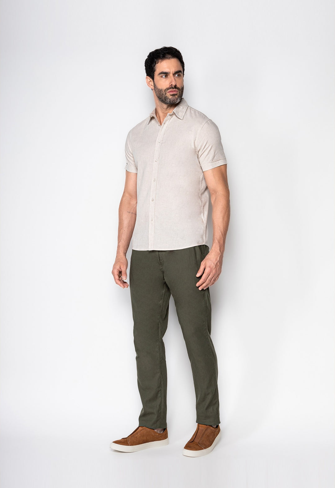 Camisa Linho com Algodão Capri MC Natural
