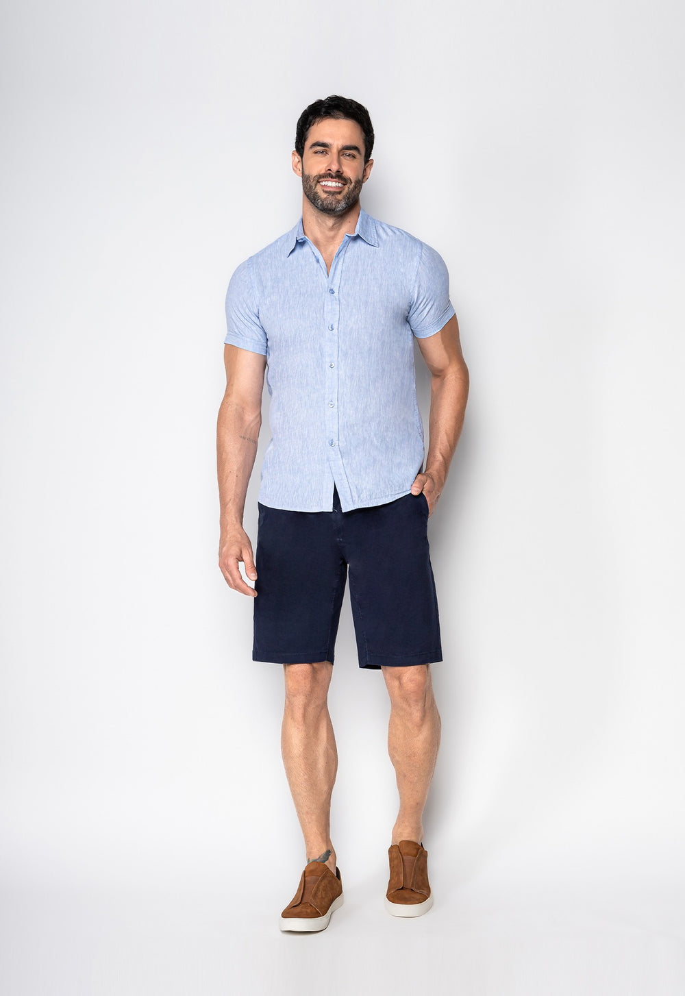 Camisa Linho com Algodão Capri MC Azul