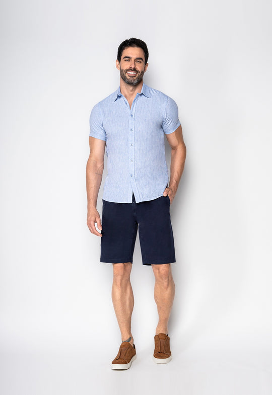 Camisa Linho com Algodão Capri MC Azul