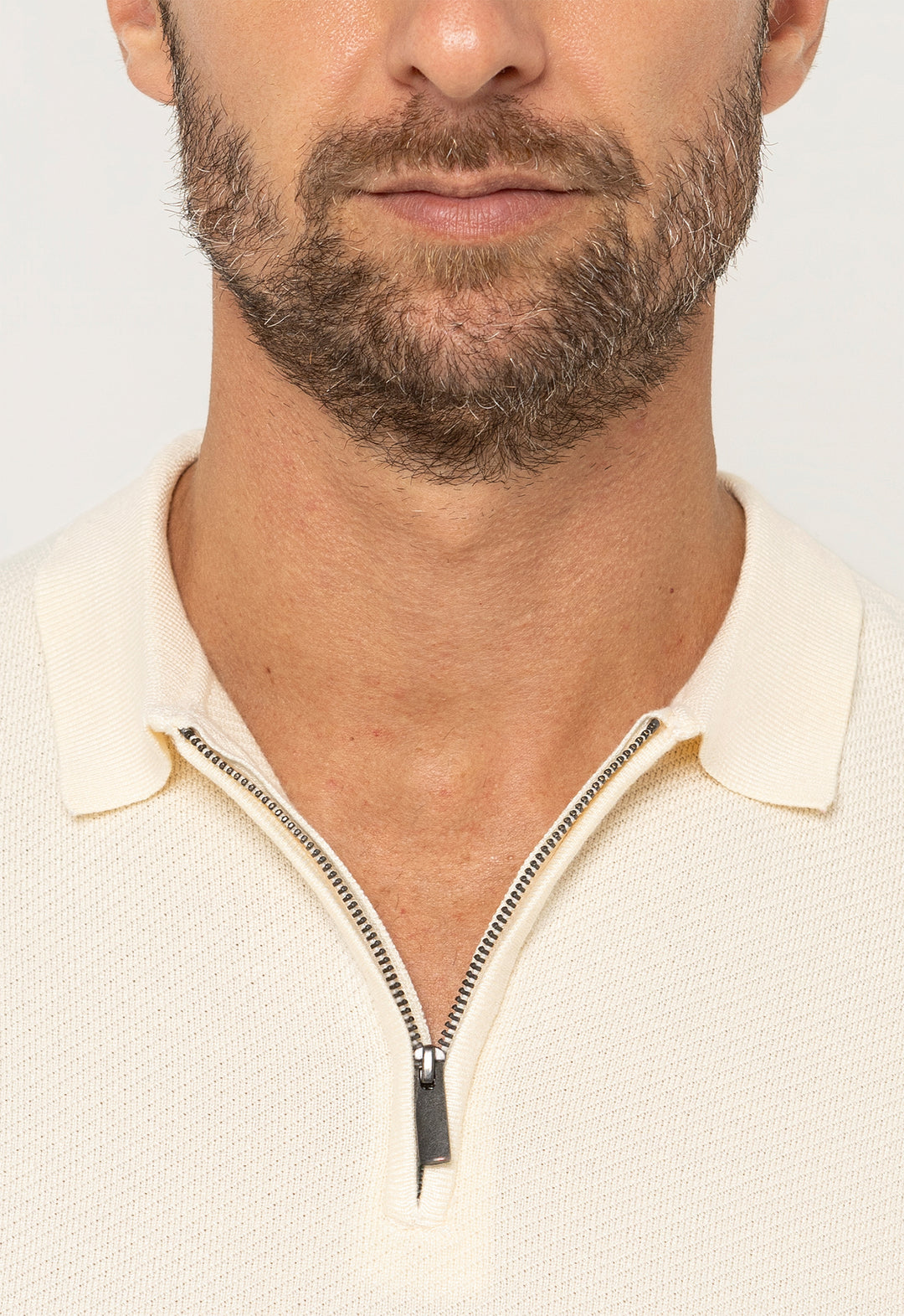 Polo Tricot Meio Zip Creme