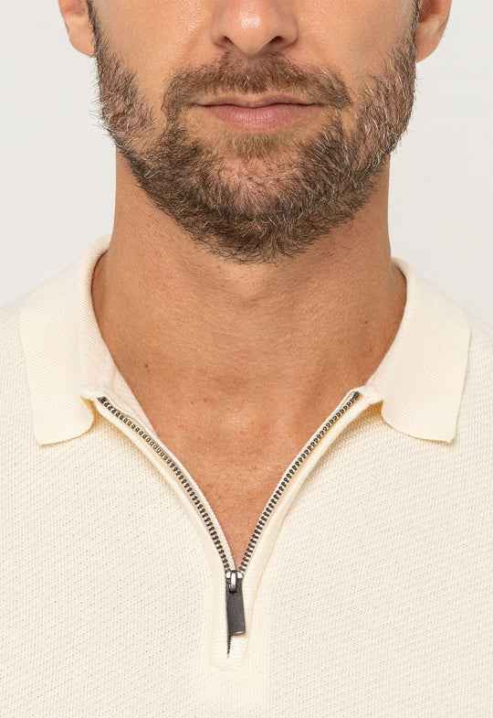 Polo Tricot Meio Zip Creme