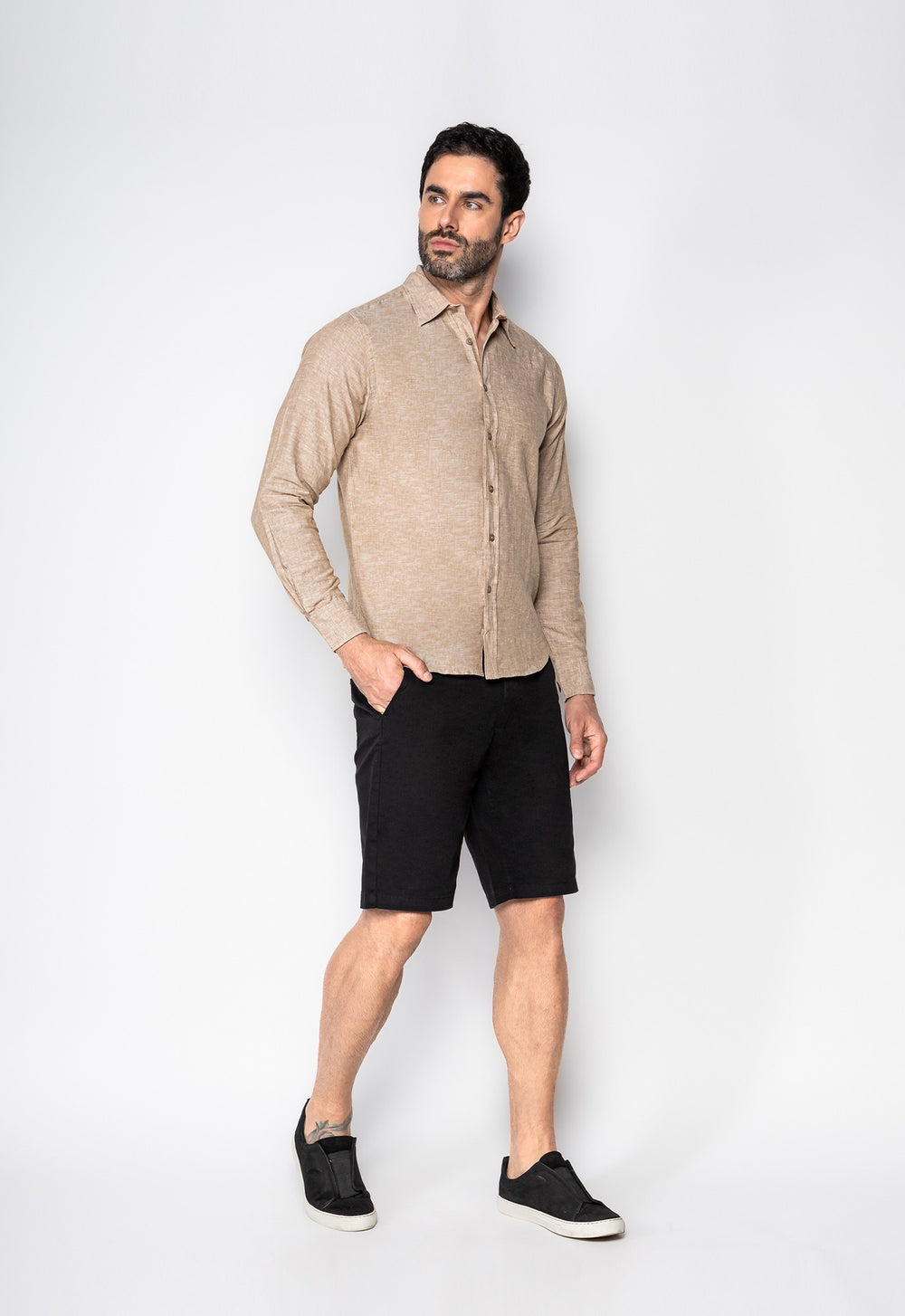 Camisa Linho com Algodão Capri Caqui