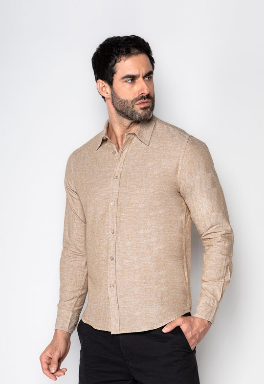 Camisa Linho com Algodão Capri ML Caqui