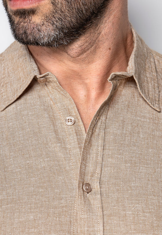Camisa Linho com Algodão Capri Caqui