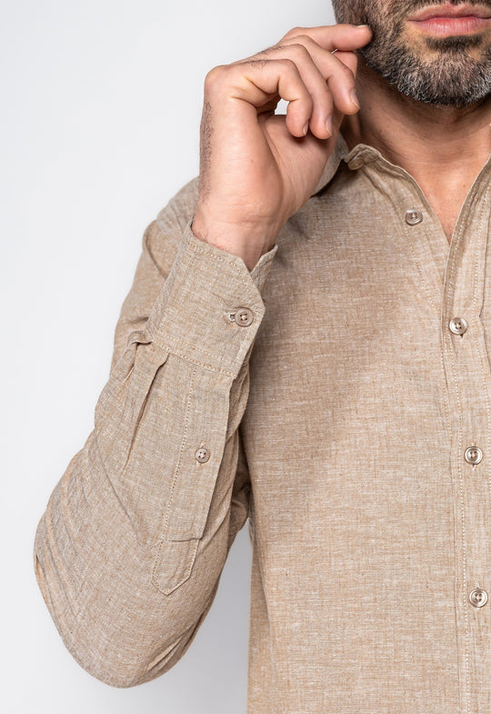 Camisa Linho com Algodão Capri Caqui