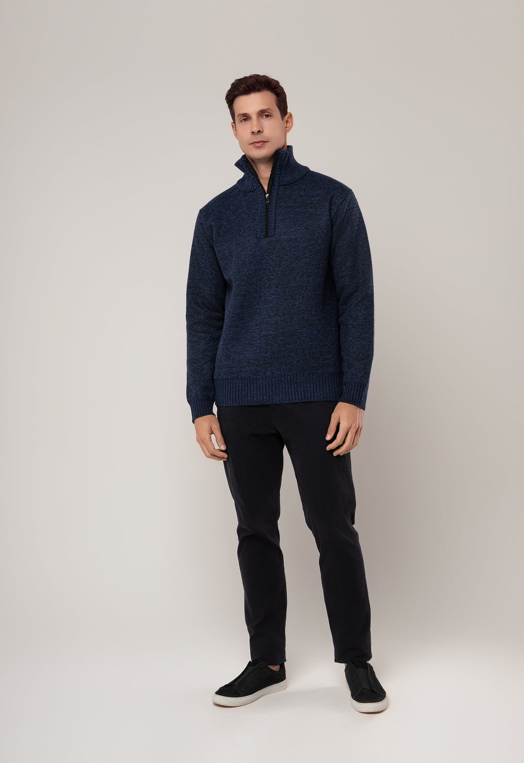 TRICOT MESCLADO MEIO ZIP MARINHO