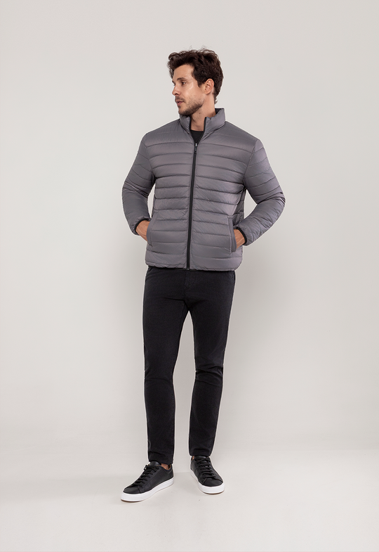 Jaqueta Puffer Dupla Face Preta/Cinza