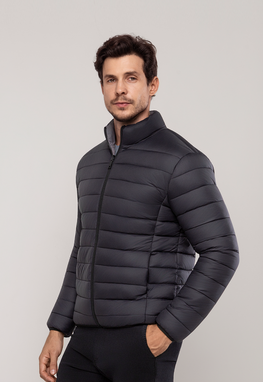 Jaqueta Puffer Dupla Face Preta/Cinza