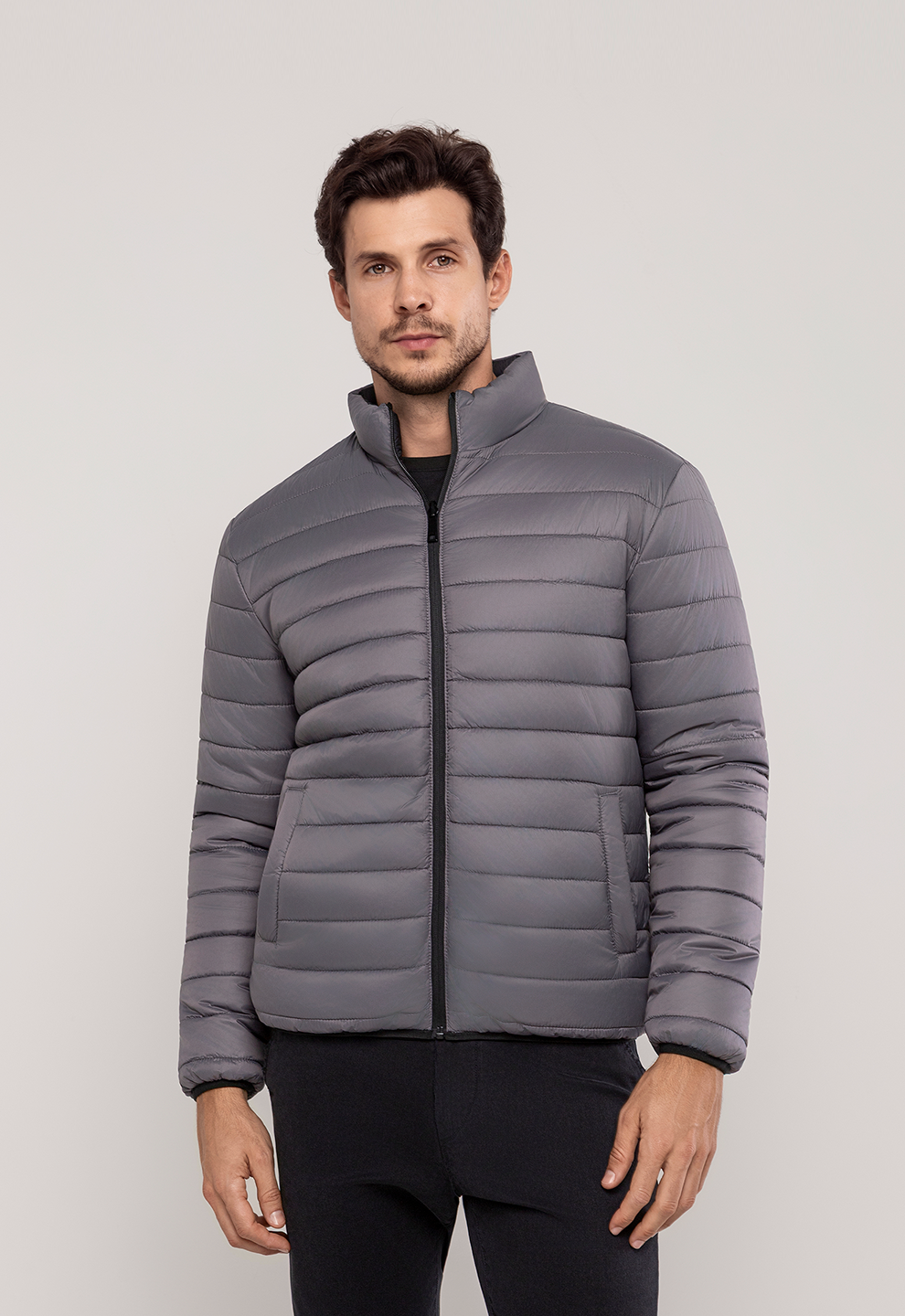Jaqueta Puffer Dupla Face Preta/Cinza