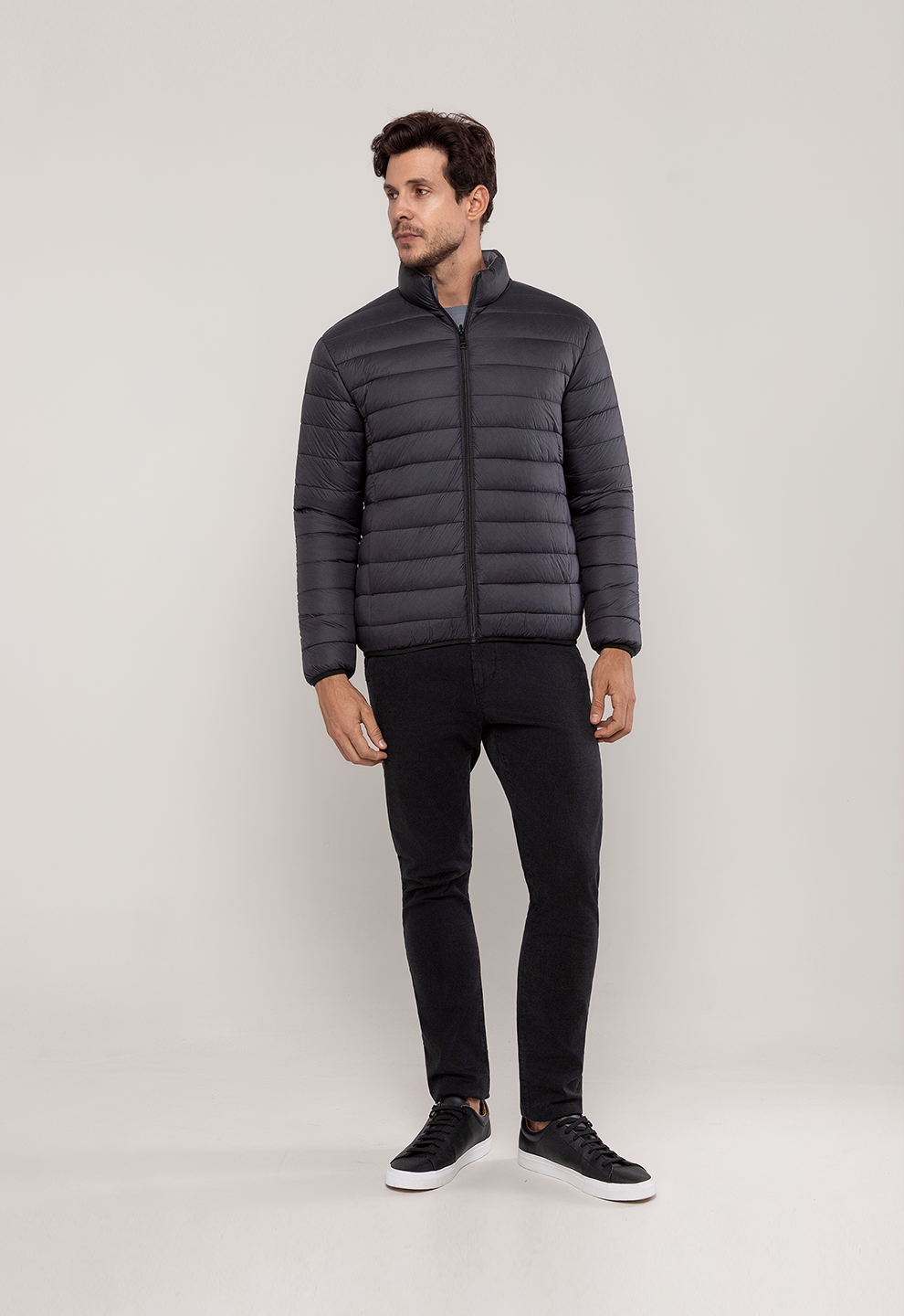 Jaqueta Puffer Dupla Face Preta/Cinza