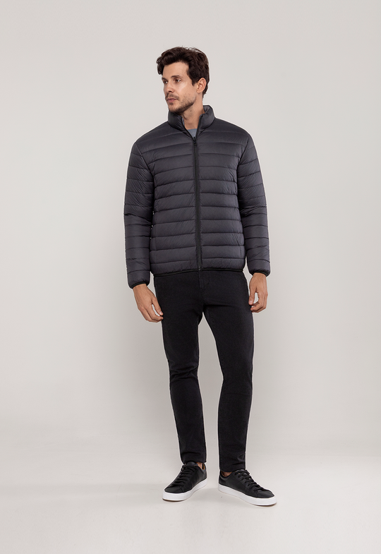 Jaqueta Puffer Dupla Face Preta/Cinza