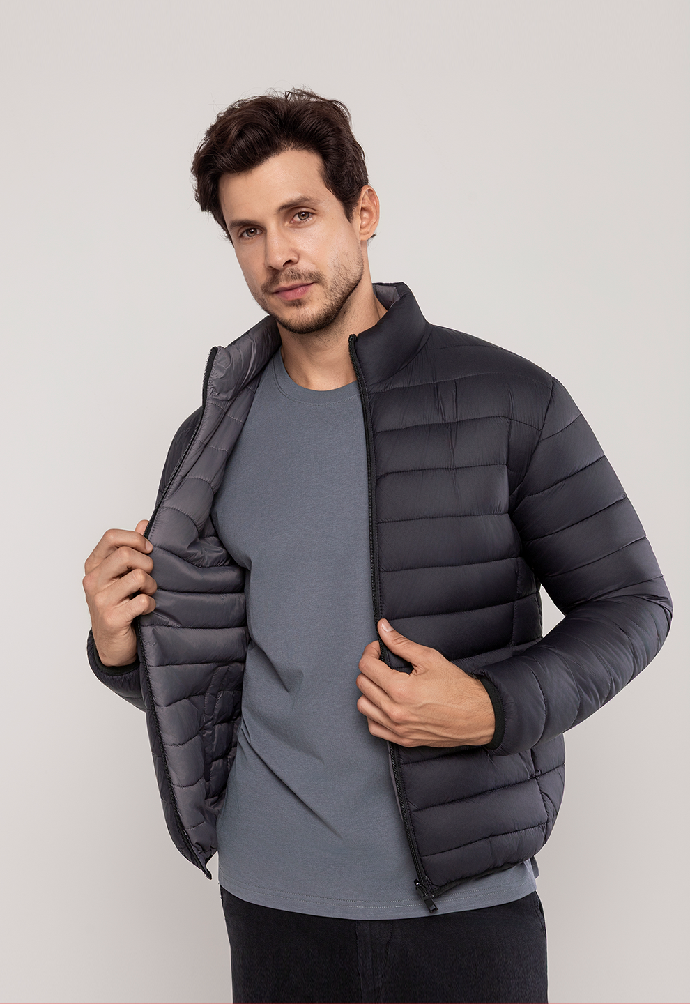 Jaqueta Puffer Dupla Face Preta/Cinza