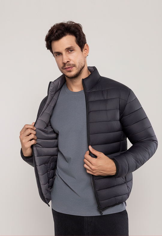 Jaqueta Puffer Dupla Face Preta/Cinza