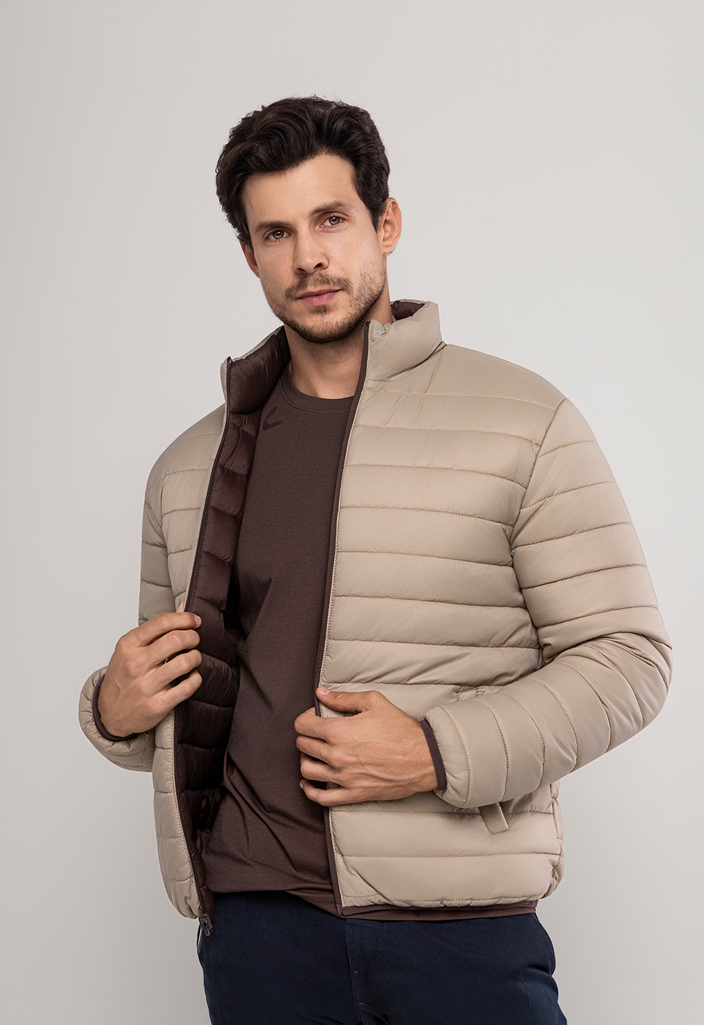 Jaqueta Puffer Dupla Face  Marrom/Bege