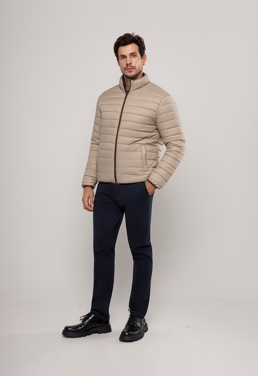 Jaqueta Puffer Dupla Face  Marrom/Bege