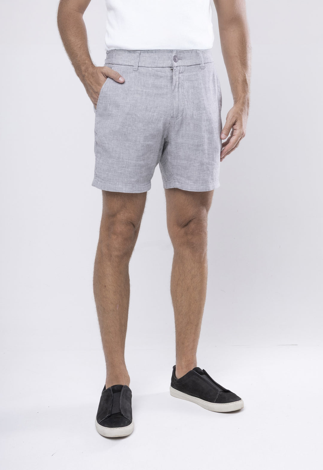 Shorts Linho com Algodão Capri Cinza