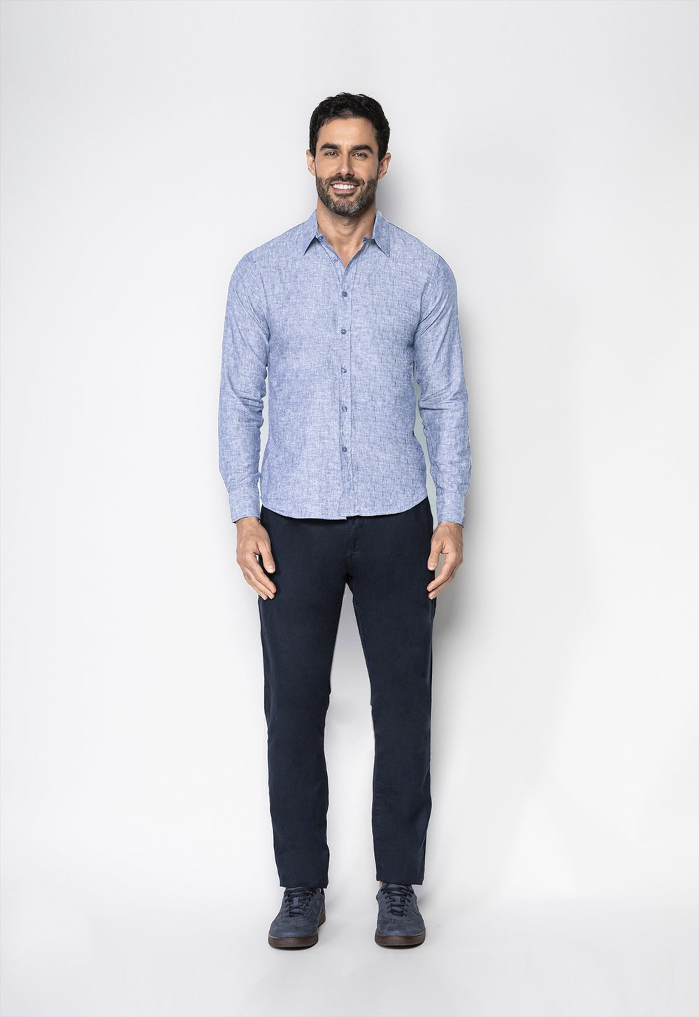 Camisa Linho com Algodão Capri Azul