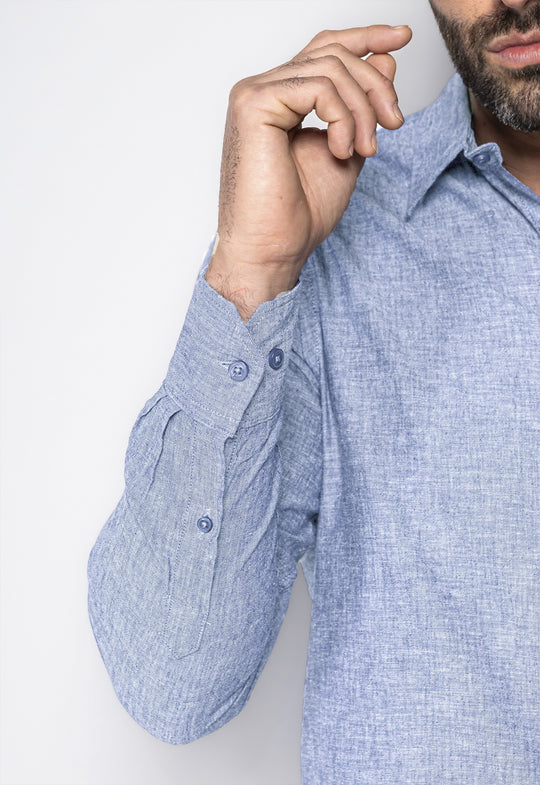Camisa Linho com Algodão Capri Azul