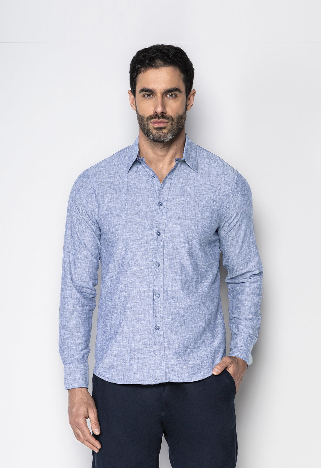 Camisa Linho com Algodão Capri ML Azul