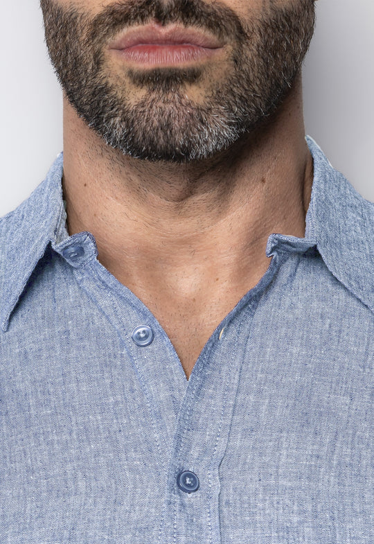 Camisa Linho com Algodão Capri Azul