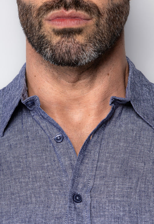 Camisa Linho com Algodão Capri Marinho