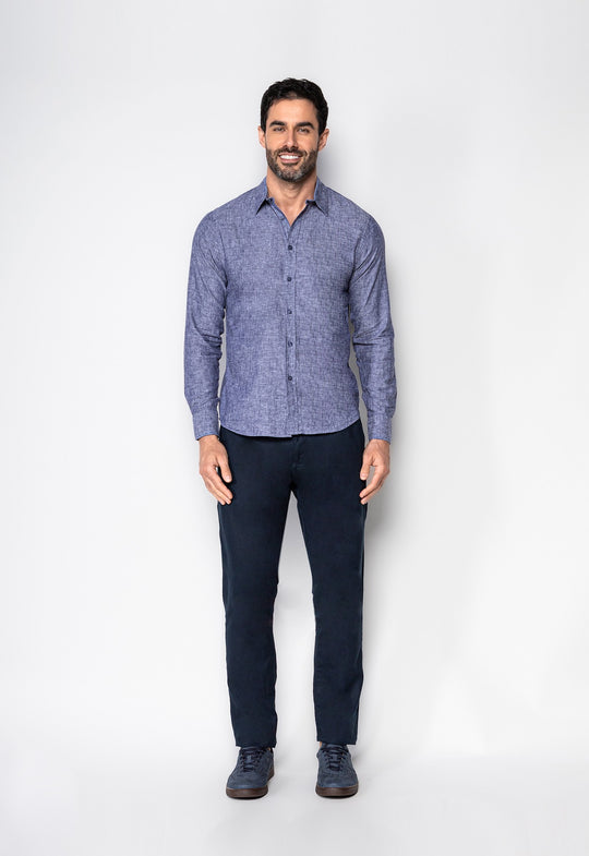 Camisa Linho com Algodão Capri Marinho