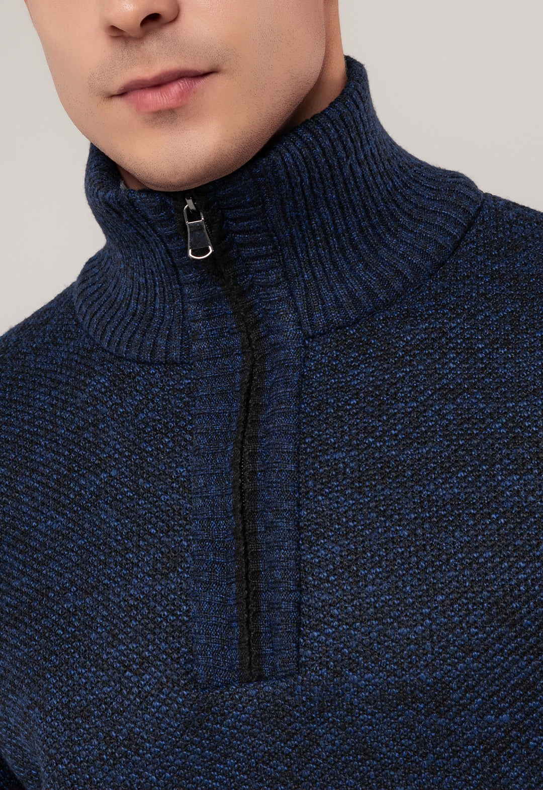 TRICOT MESCLADO MEIO ZIP MARINHO