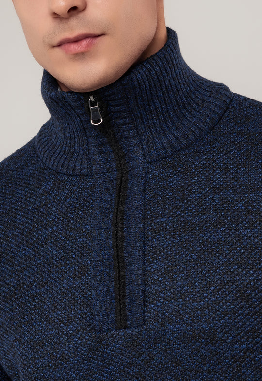 TRICOT MESCLADO MEIO ZIP MARINHO