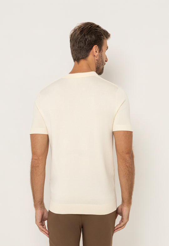 Polo Tricot Meio Zip Creme
