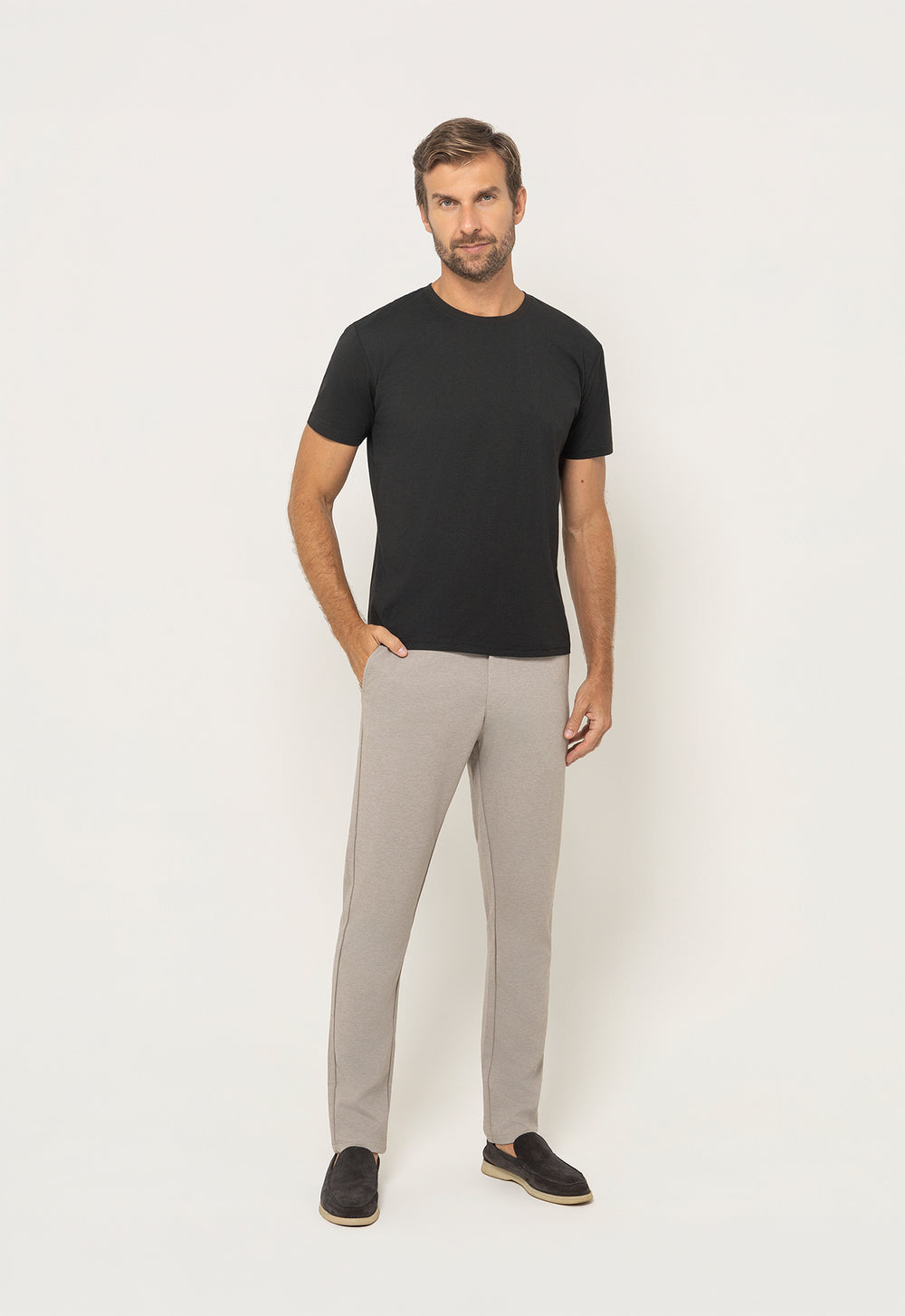 Calça Malha Ajuste Cos Bege Mescla