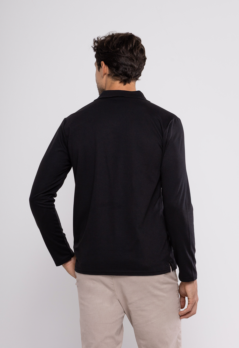Camisa Polo Manga Longa Texturizada Preta