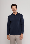 Camisa Polo Manga Longa Texturizada Marinho