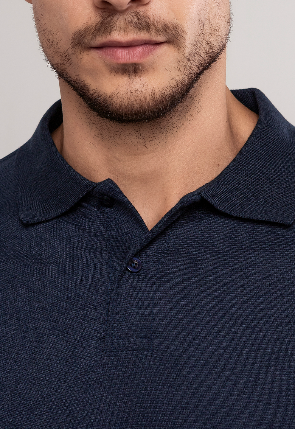 Camisa Polo Manga Longa Texturizada Marinho