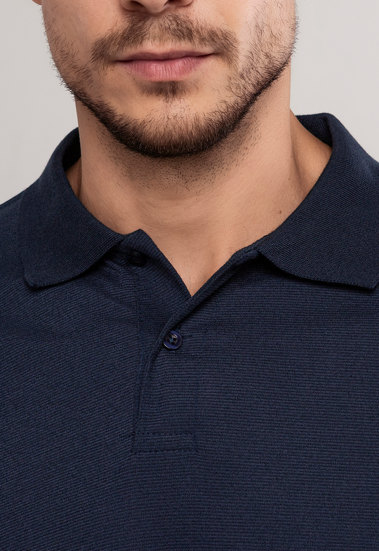 Camisa Polo Manga Longa Texturizada Marinho