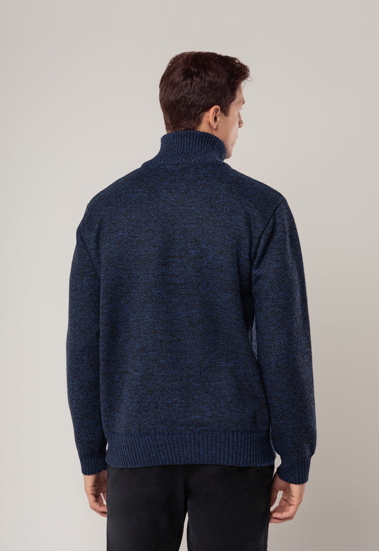 TRICOT MESCLADO MEIO ZIP MARINHO