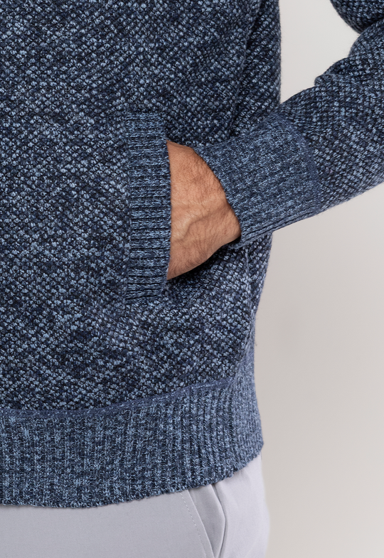 Tricot Mesclado Zip C/ Capuz Azul