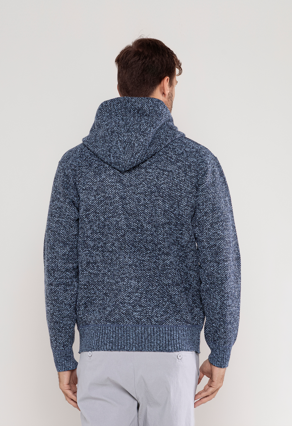 Tricot Mesclado Zip C/ Capuz Azul