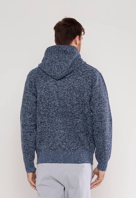 Tricot Mesclado Zip C/ Capuz Azul