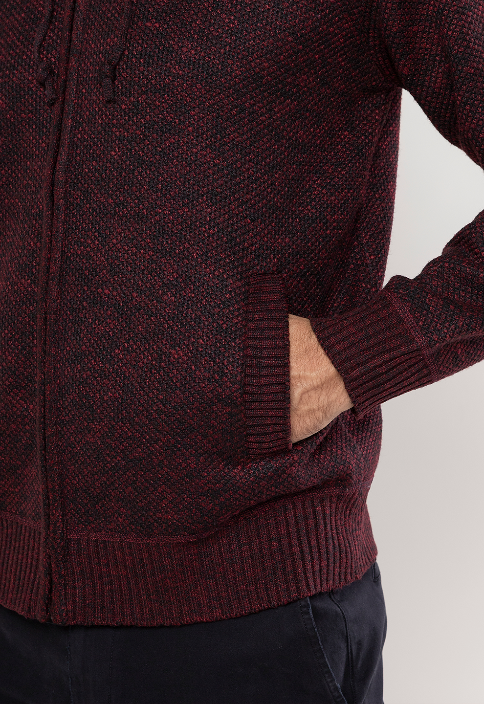 Tricot Mesclado Zip C/ Capuz  Bordô